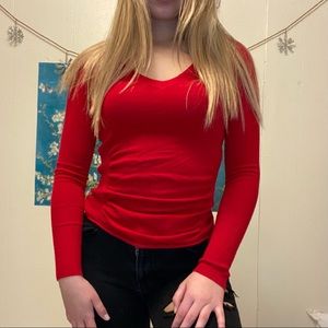 Fitted Red Takeout V-Neck Sweater